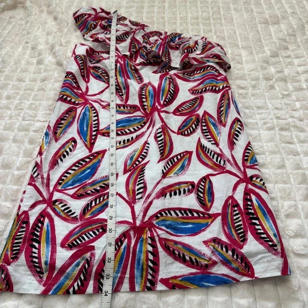 J Crew XS One Shoulder Ruffled Linen Mini Dress ~ Tropical Vacation Resort Beach